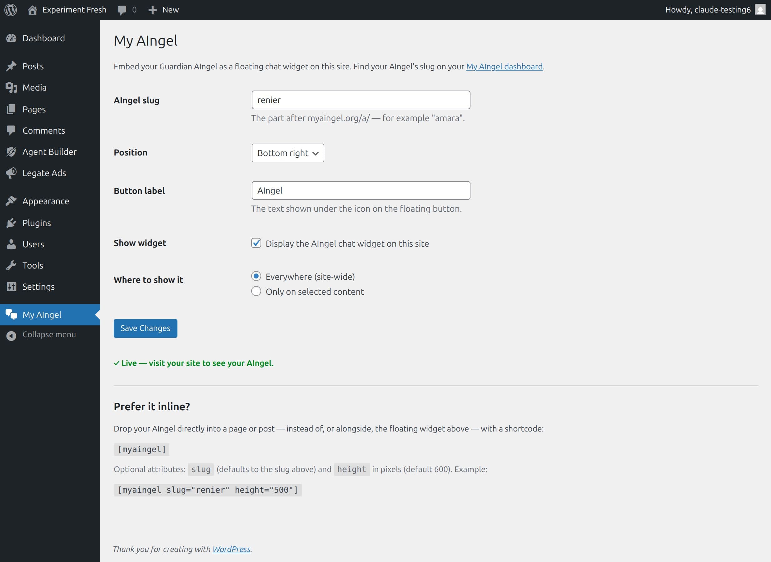 Add your AIngel slug